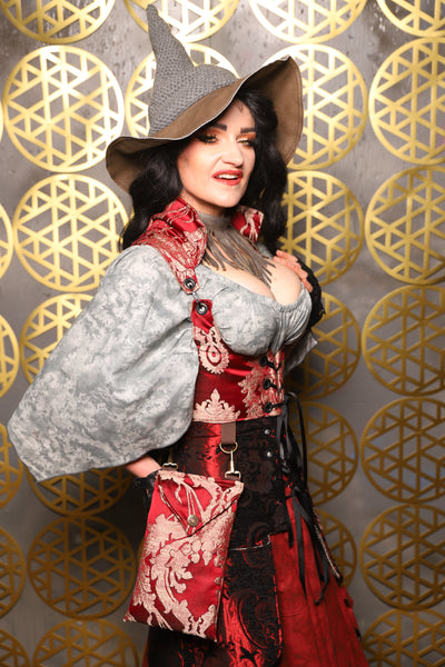 Cropped Vixen w/hardware *AND POCKETS* in Cranberry Damask with Pockets - The “Pick Pocket Princess” Collection