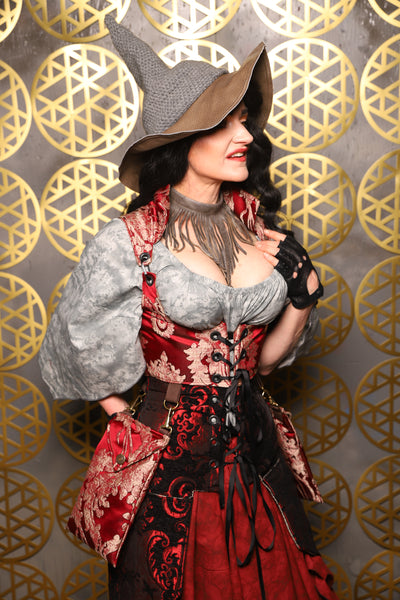 Cropped Vixen w/hardware *AND POCKETS* in Cranberry Damask with Pockets - The “Pick Pocket Princess” Collection