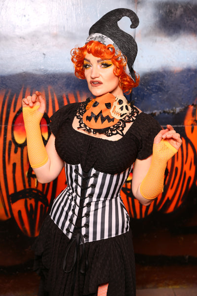 Wench Corset In Black & White Stripes #13 - "Cauldron Cakes Collection"