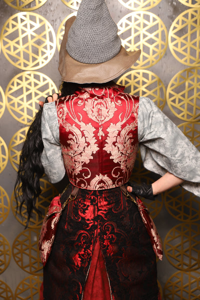 Cropped Vixen w/hardware *AND POCKETS* in Cranberry Damask with Pockets - The “Pick Pocket Princess” Collection