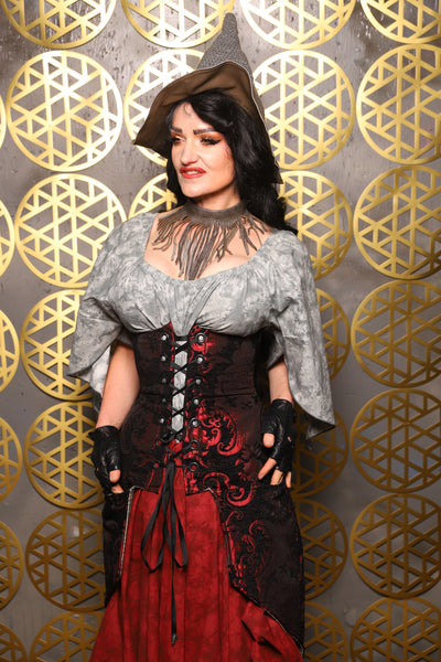 Siren Corset w/pockets in Crimson and Black Medallion - The “Pick Pocket Princess” Collection
