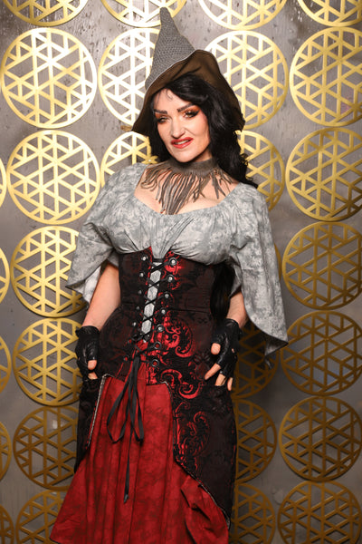Siren Corset w/pockets in Crimson and Black Medallion - The “Pick Pocket Princess” Collection