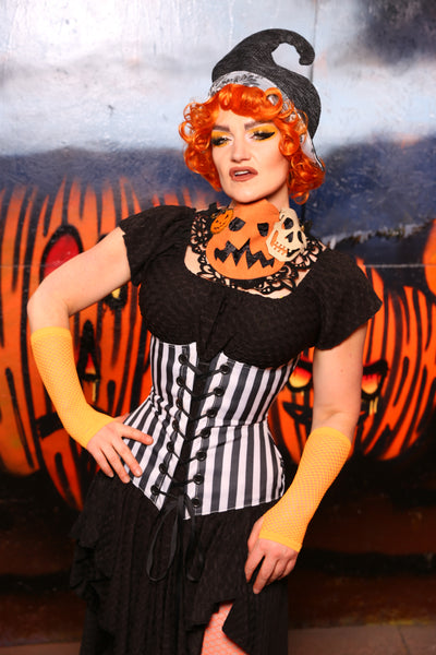 Wench Corset In Black & White Stripes #13 - "Cauldron Cakes Collection"