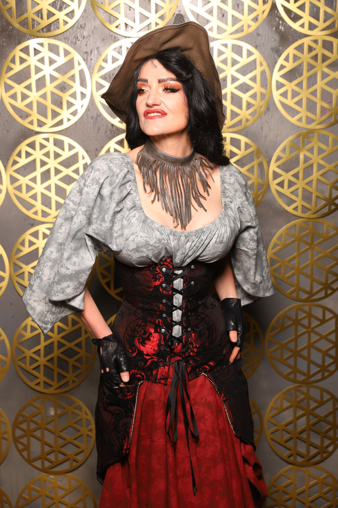 22. Siren Corset w/pockets in Crimson and Black Medallion - The Pick Pocket Princess Collection 22. Siren Corset w/pockets in Crimson and Black Medallion - The Pick Pocket Princess Collection