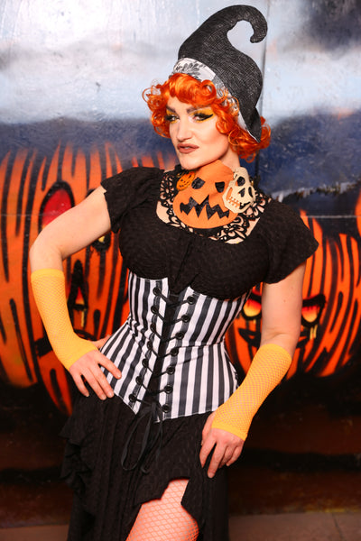 Wench Corset In Black & White Stripes #13 - "Cauldron Cakes Collection"