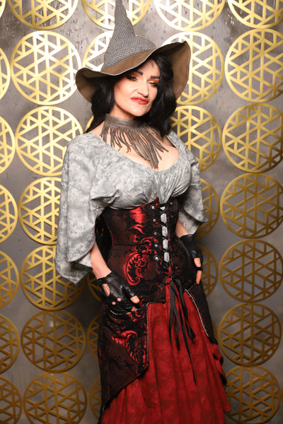 Siren Corset w/pockets in Crimson and Black Medallion - The “Pick Pocket Princess” Collection