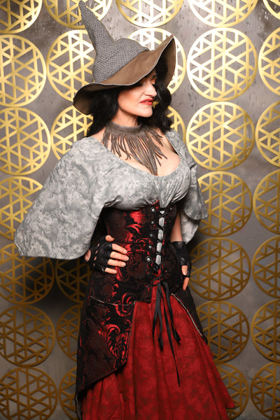 Siren Corset w/pockets in Crimson and Black Medallion - The “Pick Pocket Princess” Collection