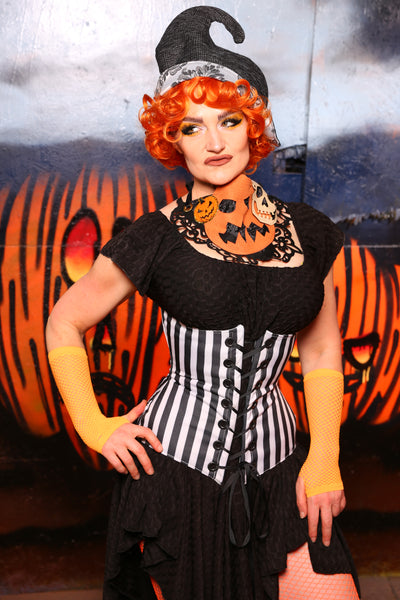 Wench Corset In Black & White Stripes #13 - "Cauldron Cakes Collection"