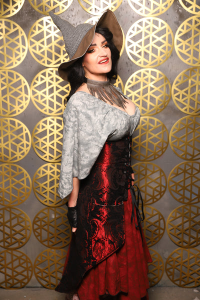 Siren Corset w/pockets in Crimson and Black Medallion - The “Pick Pocket Princess” Collection