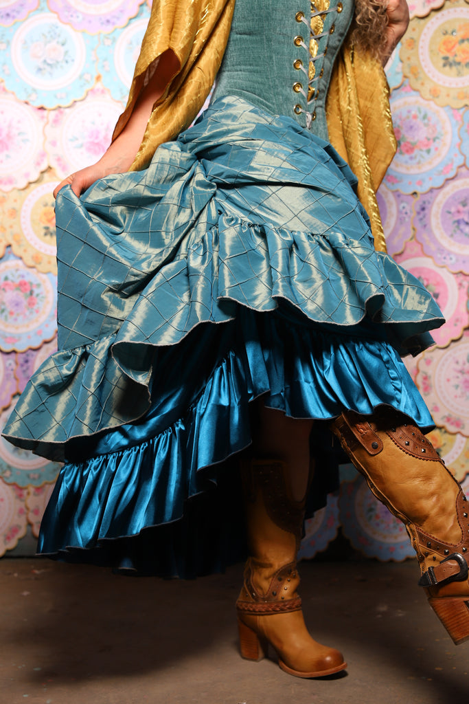 36. Swoon Skirt in Aqua Teal Pintuck - The Minerally Mine Collection