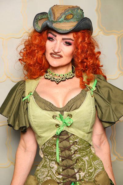 13. Cropped Marie Corset in Sweet Gherkin Suede *PLEASE order by BUST Measurement, NOT waist!* - The Brine for Bunny Collection