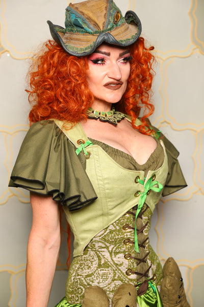 13. Cropped Marie Corset in Sweet Gherkin Suede *PLEASE order by BUST Measurement, NOT waist!* - The Brine for Bunny Collection