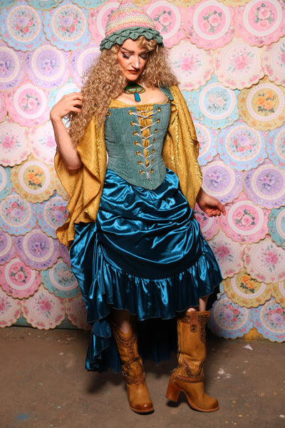 37. Swoon Skirt in Peacock Teal Satin - The Minerally Mine Collection