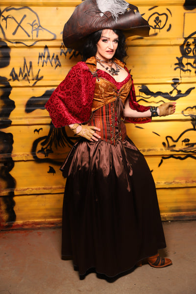 Classic blouse w/ leaf sleeves in Crimson Burnout Stretch Velvet Damask -  THE SWASHBUCKLERS: PART 1