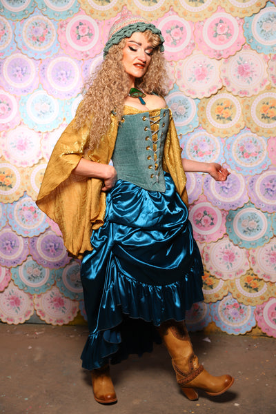 37. Swoon Skirt in Peacock Teal Satin - The Minerally Mine Collection