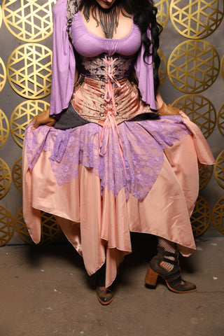 18. Fairy Skirt in w/mini fairy overlay in Lilac Lace Light Blush Pink Reverse Satin - The “Pick Pocket Princess” Collection
