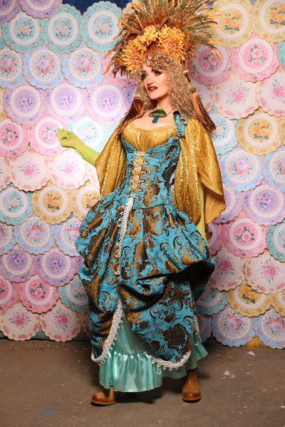 35. QUEENIE Skirt w/Lace Trim & Pocket *Sewn in Skirt Hikes* in Turquoise & Bronze Medallion - The Minerally Mine Collection