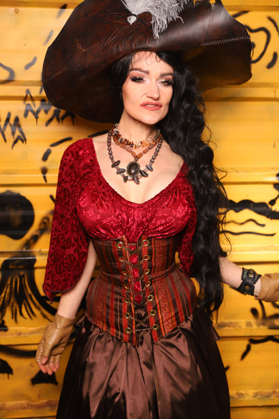 Wench Corset in Rust & Rum Stripe -  THE SWASHBUCKLERS: PART 1