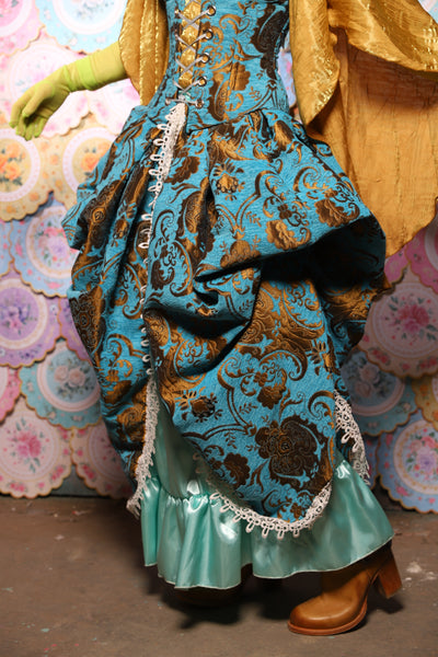 35. QUEENIE Skirt w/Lace Trim & Pocket *Sewn in Skirt Hikes* in Turquoise & Bronze Medallion - The Minerally Mine Collection