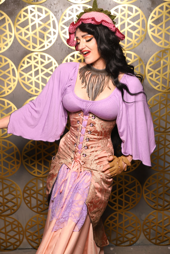 23. Siren Corset w/pockets in Pearl Pink Damask - The “Pick Pocket