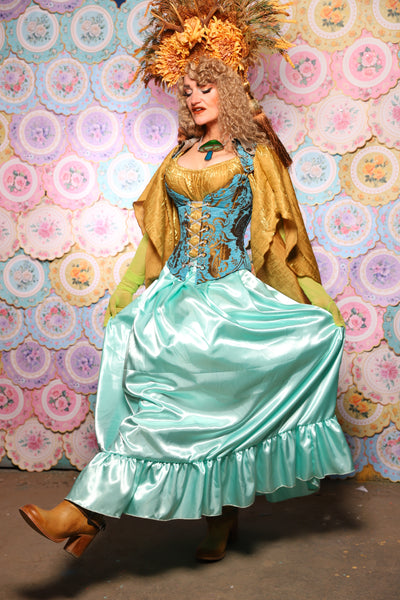 41. Tulip Skirt w/ruffle in Tideglass Mint Shiny Satin  - The Minerally Mine Collection