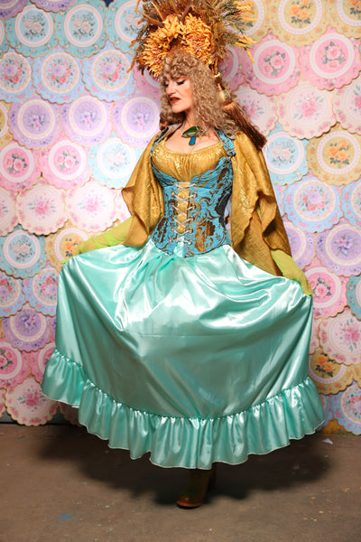 41. Tulip Skirt w/ruffle in Tideglass Mint Shiny Satin  - The Minerally Mine Collection