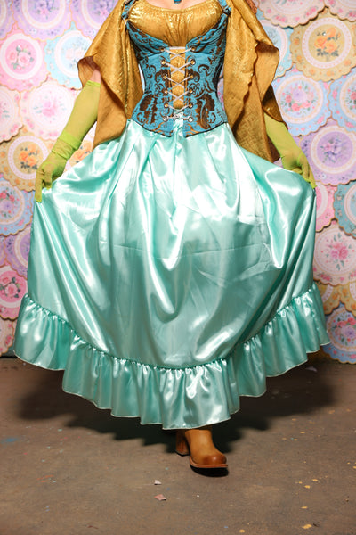 41. Tulip Skirt w/ruffle in Tideglass Mint Shiny Satin  - The Minerally Mine Collection