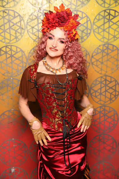 Elizabeth Corset in  Red & Gold Vine -  Bonfires, Blessings, and Blooms Collection