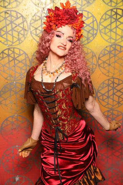 Elizabeth Corset in  Red & Gold Vine -  Bonfires, Blessings, and Blooms Collection