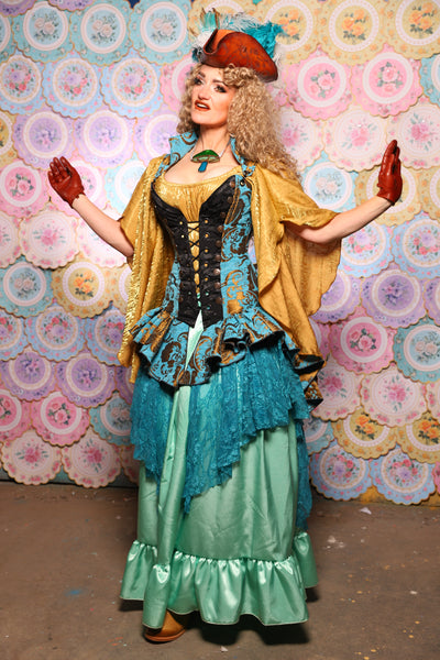 11. Deluxe 2-Tier Peplum Ruffle in Turquoise & Bronze Medallion with Teal Lace - The Minerally Mine Collection