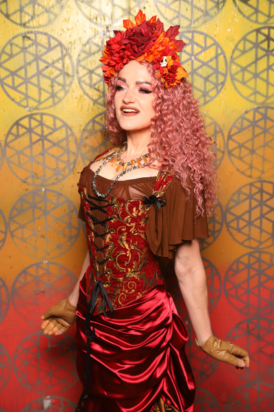 Elizabeth Corset in  Red & Gold Vine -  Bonfires, Blessings, and Blooms Collection