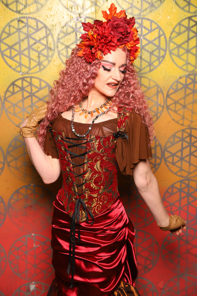 Elizabeth Corset in  Red & Gold Vine -  Bonfires, Blessings, and Blooms Collection
