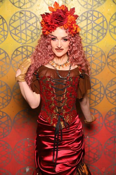 Elizabeth Corset in  Red & Gold Vine -  Bonfires, Blessings, and Blooms Collection