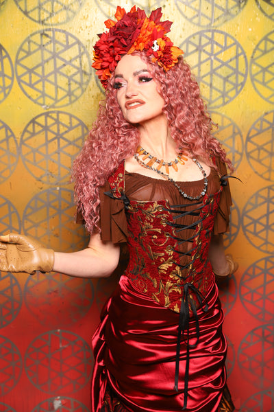 Elizabeth Corset in  Red & Gold Vine -  Bonfires, Blessings, and Blooms Collection