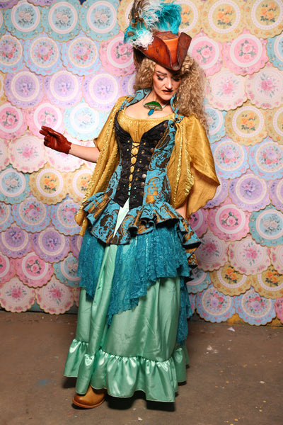 11. Deluxe 2-Tier Peplum Ruffle in Turquoise & Bronze Medallion with Teal Lace - The Minerally Mine Collection