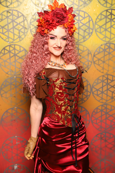 Elizabeth Corset in  Red & Gold Vine -  Bonfires, Blessings, and Blooms Collection
