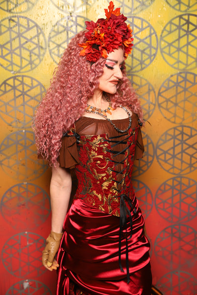Elizabeth Corset in  Red & Gold Vine -  Bonfires, Blessings, and Blooms Collection