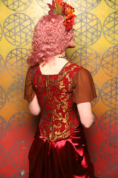 Elizabeth Corset in  Red & Gold Vine -  Bonfires, Blessings, and Blooms Collection
