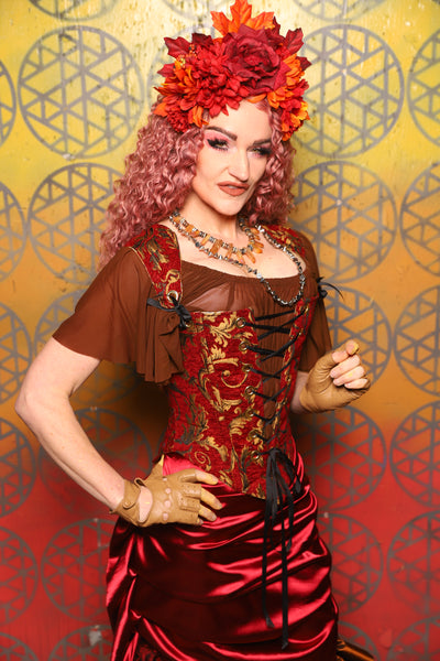 Elizabeth Corset in  Red & Gold Vine -  Bonfires, Blessings, and Blooms Collection