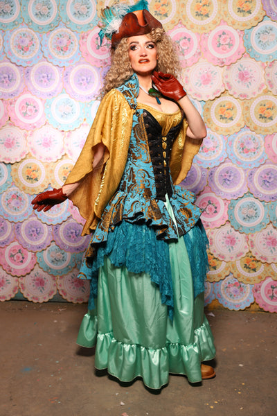 11. Deluxe 2-Tier Peplum Ruffle in Turquoise & Bronze Medallion with Teal Lace - The Minerally Mine Collection