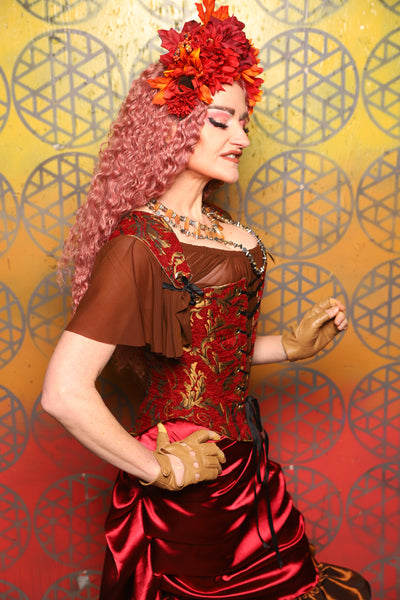 Elizabeth Corset in  Red & Gold Vine -  Bonfires, Blessings, and Blooms Collection