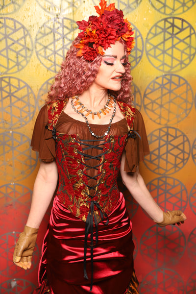 Elizabeth Corset in  Red & Gold Vine -  Bonfires, Blessings, and Blooms Collection