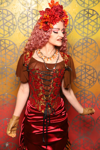 22. Elizabeth Corset in  Red & Gold Vine -  Bonfires, Blessings, and Blooms Collection