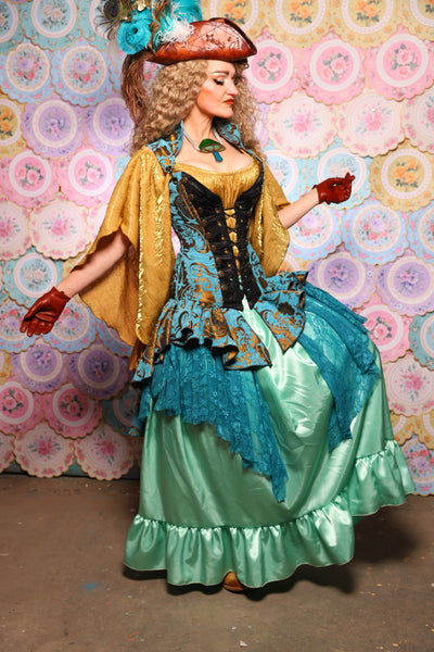 11. Deluxe 2-Tier Peplum Ruffle in Turquoise & Bronze Medallion with Teal Lace - The Minerally Mine Collection