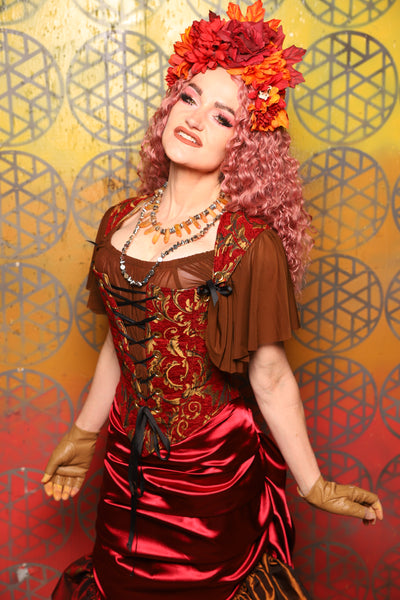 Elizabeth Corset in  Red & Gold Vine -  Bonfires, Blessings, and Blooms Collection