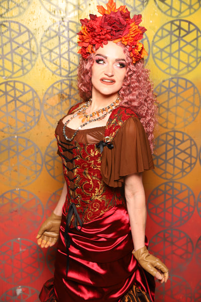 Elizabeth Corset in  Red & Gold Vine -  Bonfires, Blessings, and Blooms Collection