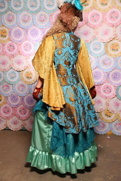 11. Deluxe 2-Tier Peplum Ruffle in Turquoise & Bronze Medallion with Teal Lace - The Minerally Mine Collection