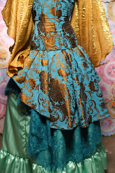 11. Deluxe 2-Tier Peplum Ruffle in Turquoise & Bronze Medallion with Teal Lace - The Minerally Mine Collection