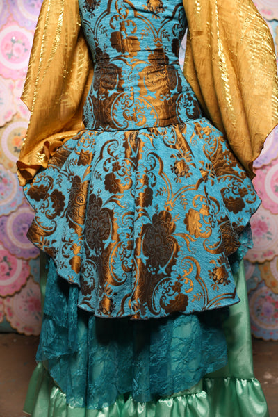 11. Deluxe 2-Tier Peplum Ruffle in Turquoise & Bronze Medallion with Teal Lace - The Minerally Mine Collection