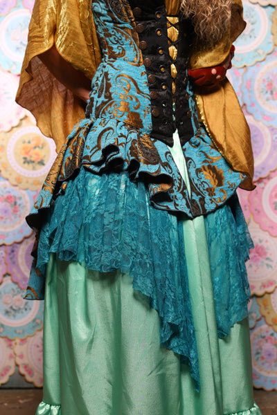 11. Deluxe 2-Tier Peplum Ruffle in Turquoise & Bronze Medallion with Teal Lace - The Minerally Mine Collection